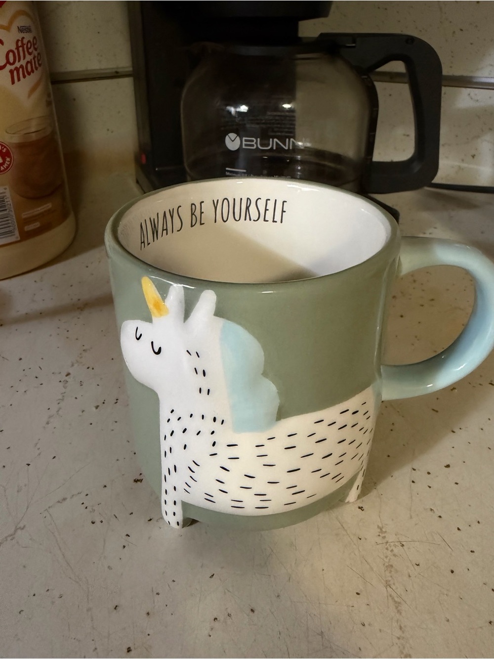 Pfaltzgraff 18oz Green and White Unicorn Ceramic Mug